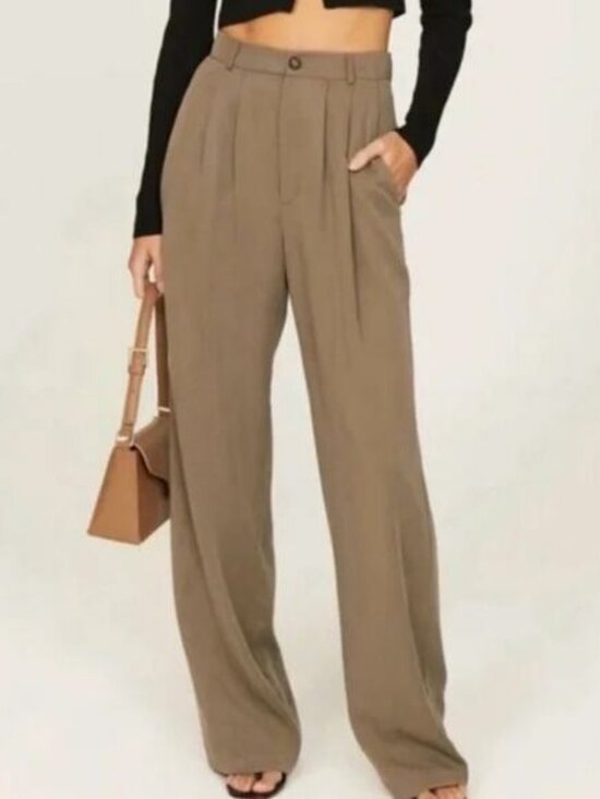 Reformation Khaki Mason Wide Leg Pants - Picture 2 of 5